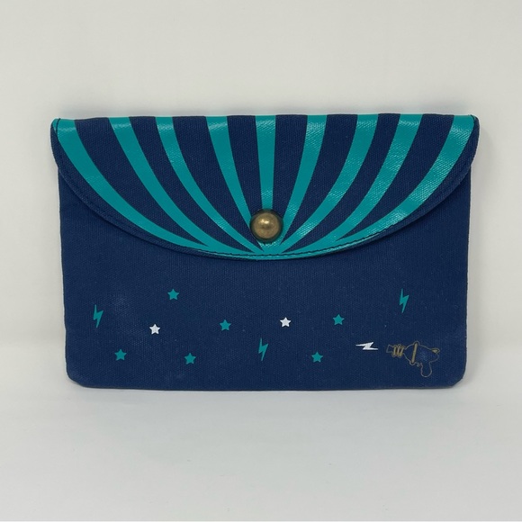 Blue Benefit San Francisco Cosmetic Clutch Makeup Bag with Snap Front - Picture 11 of 16